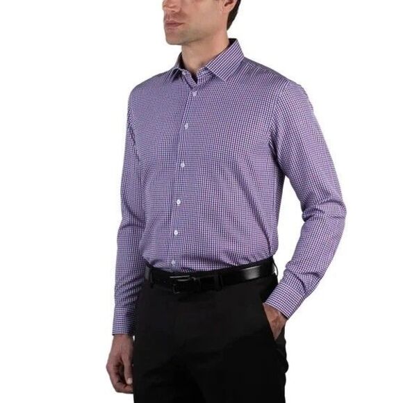 Nautica Mens XL 17-17.5 36/37 Shirt Purple Performance Slim Fit Dress Button New - Picture 7 of 10